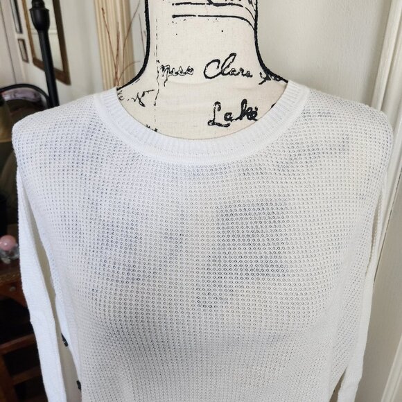 1. State Waffle White Weave Long Sleeved Pull Over Sz S - Picture 2 of 9
